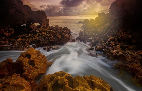 Picture sea, the sky, landscape, stones, shore, Brazil