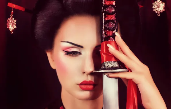 Picture look, face, weapons, makeup, geisha