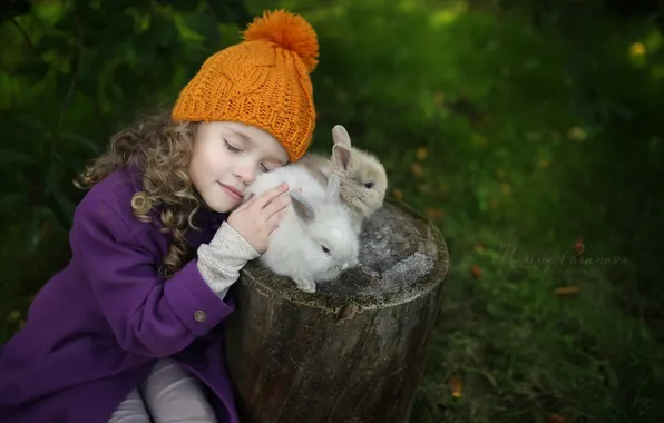 Picture hat, girl, rabbits