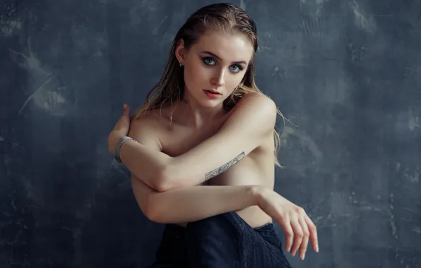 Look, girl, pose, background, hands, tattoo, Evgeny Bulatov, Kate Grebneva