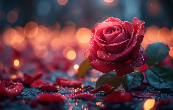 Flower, pink, rose, petals, bokeh, AI art