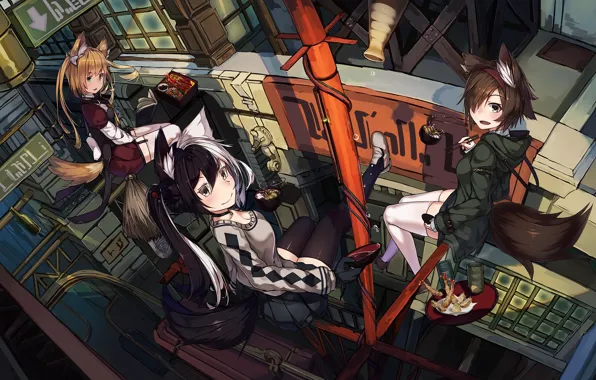 Natori youkai, anime, the city, art, girl