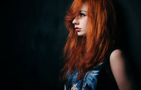 Eyelashes, arrows, dress, piercing, red, bangs