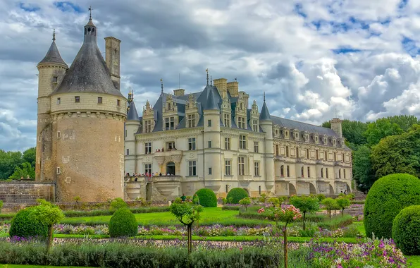 Picture the sky, clouds, Park, castle, France, tower, Chateau