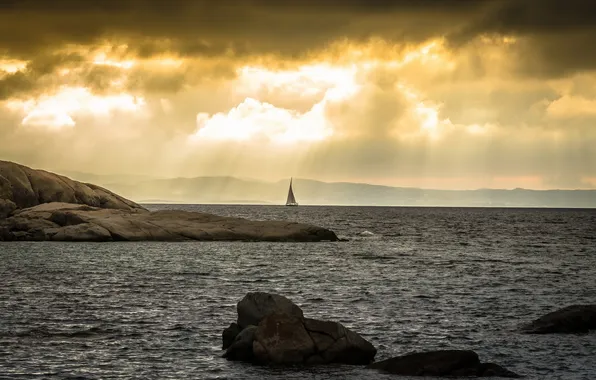 Sea, landscape, boat