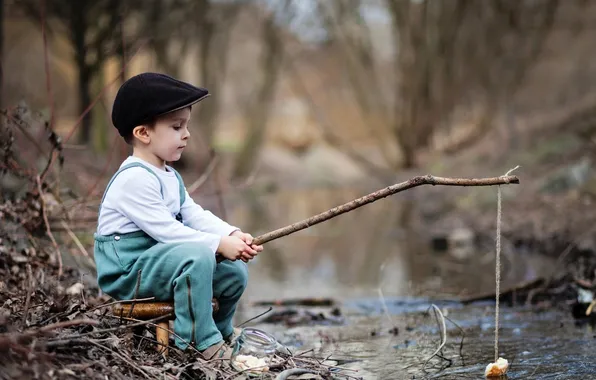 Nature, the game, fishing, boy, rod