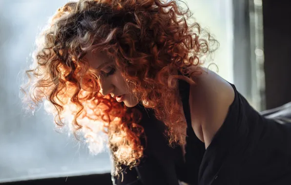 Girl, face, hair, portrait, red, curls, redhead, Alexis Iordanova