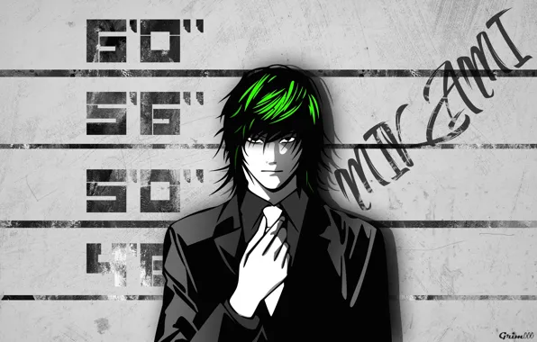 Black and white, Death Note, Death Note, the wall, criminal, black suit, evil eye, Mikami …