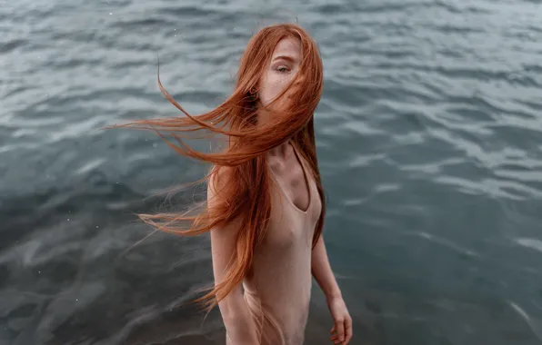 Picture girl, the wind, freckles, red, Juliana Naidenova