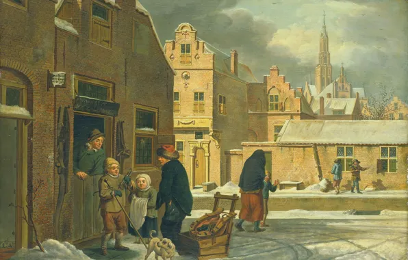 Oil, picture, the urban landscape, 1813, City view in Winter, Dirk Jan van der Laan, …
