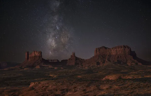 Mountains, night, rocks, The milky way, canyons
