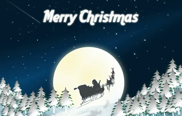 The sky, holiday, the moon, graphics, Christmas, stars, christmas, Santa Claus