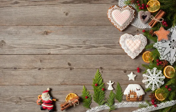 Picture decoration, berries, tree, New Year, cookies, Christmas, hearts, snowmen