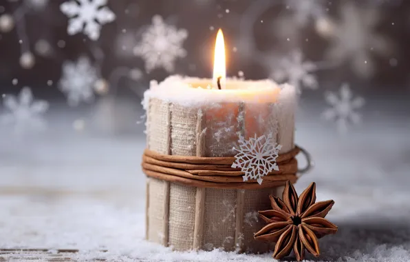 Winter, snow, snowflakes, flame, candle, Christmas, New year, snowfall