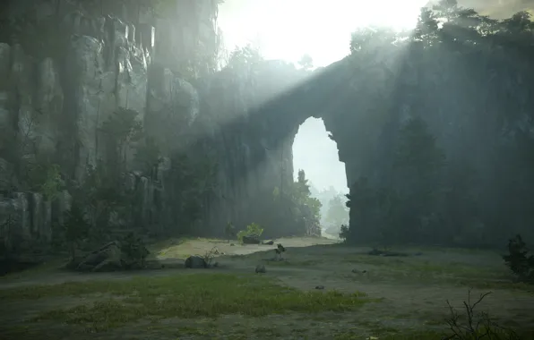 Wallpaper rocks, the sun's rays, Shadow of the Colossus, In the shadow of  the colossus, god rays for mobile and desktop, section игры, resolution  1920x1080 - download