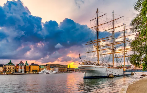Picture building, home, sailboat, Stockholm, Sweden, promenade, Sweden, Stockholm