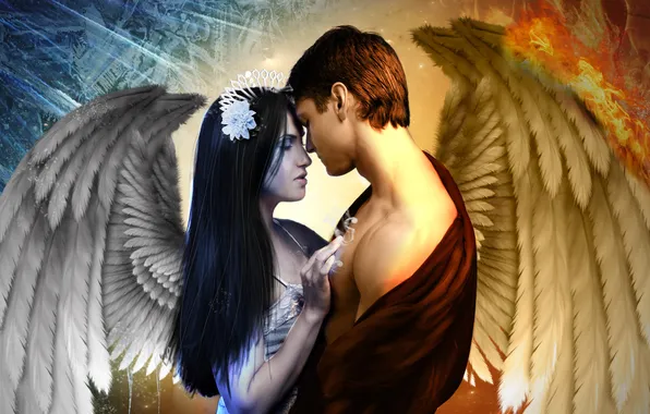 Cold, ice, girl, love, lights, fiction, angel, guy