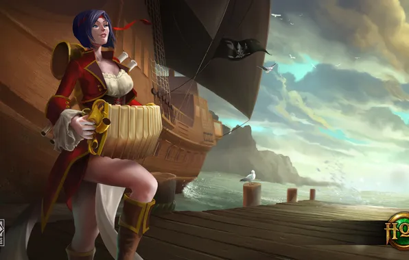 Girl, ship, pier, Heroes of Newerth, Rhapsody, Rhapscallion