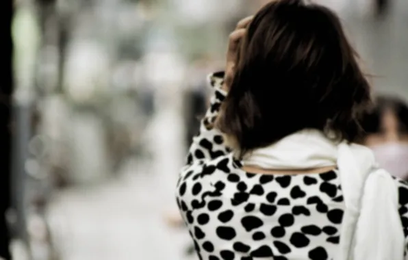 Girl, background, black and white, Wallpaper, mood, scarf, brunette, spot