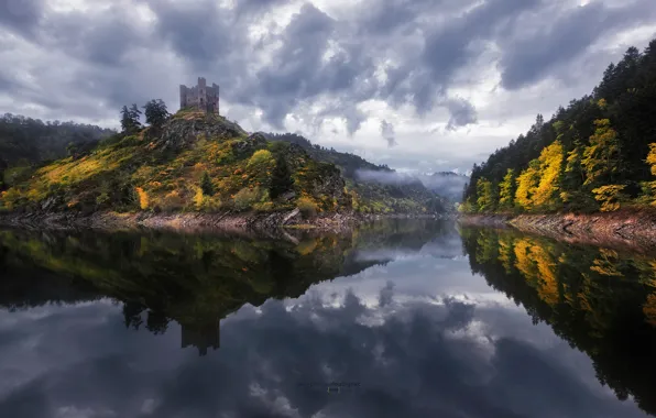 Forest, reflection, river, castle, France, fortress