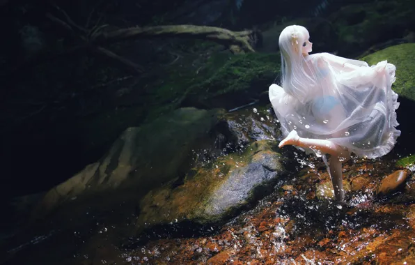 Water, girl, doll, negligee, blonde