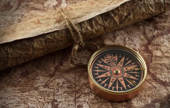 Retro, Wallpaper, map, compass, string