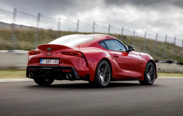 Picture red, clouds, coupe, Toyota, track, Supra, the fifth generation, mk5