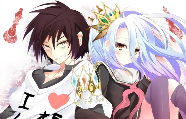 Anime, Smile, art, girl, guy, two, No Game No Life, No game no life