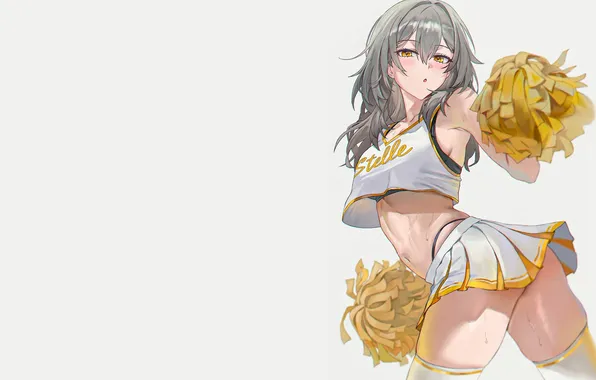 Girl, grey, anime, babe, oppai, cheerleader, grey hair, armpit