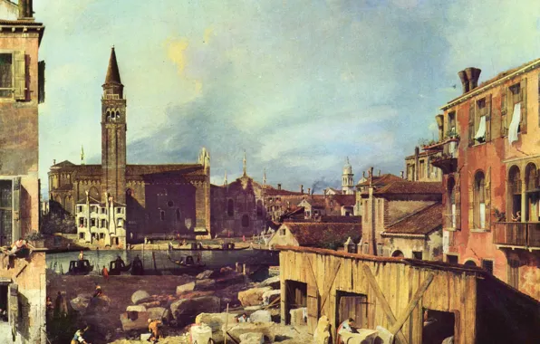 Building, Venice, Italy, Antonio canal, Antonio Canaletto, the yard in the workshop of the stonemason