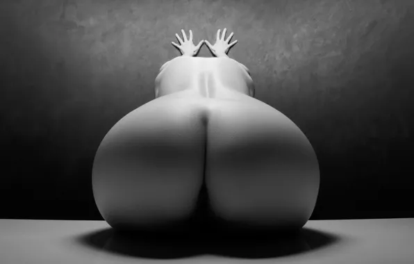 Ass, girl, hands, art, BW background