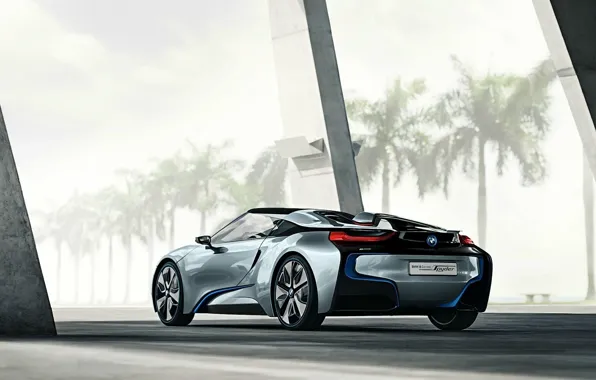 Picture road, palm trees, BMW, BMW i8 concept