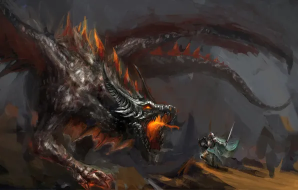 Picture fantasy, dragon, battle, knight