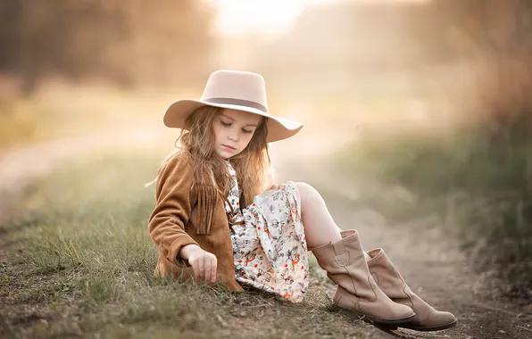 Trail, hat, dress, girl, cutie, bokeh, siyad, cowboy style