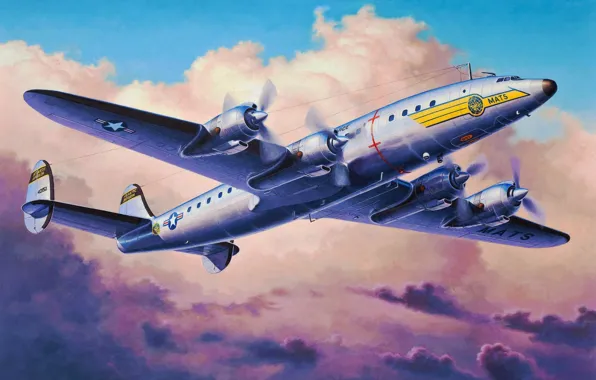 Picture art, airplane, painting, aviation, Lockheed C-121C Constellation