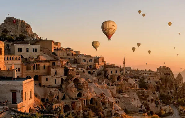 The sky, mountains, balloons, ballooning, Turkey, balloons, Cappadocia