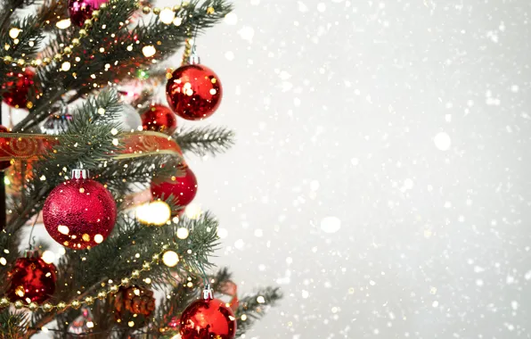 Snow, decoration, balls, tree, New Year, Christmas, Christmas, balls