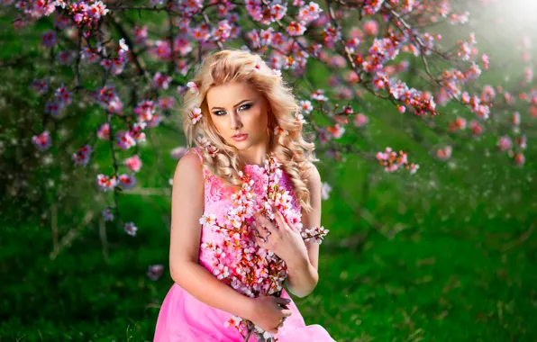 Picture spring, makeup, dress, sponge, flowering, in pink