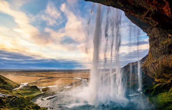 Picture shore, waterfall, stream, Iceland