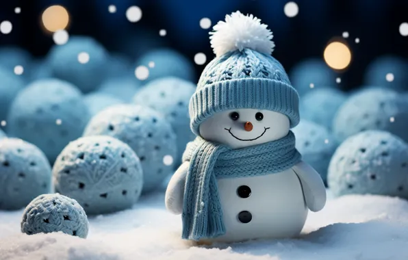 Picture winter, snow, New Year, Christmas, snowman, happy, Christmas, night