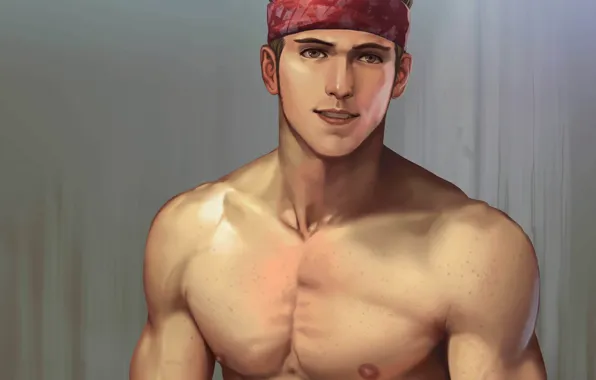 Picture smile, body, art, male, guy, bandana