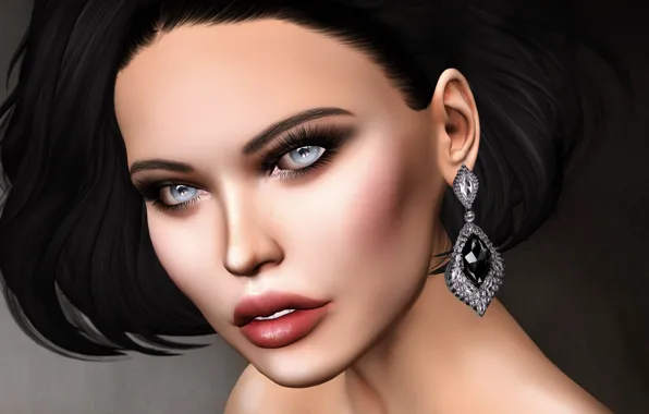 Girl, face, brunette, earring
