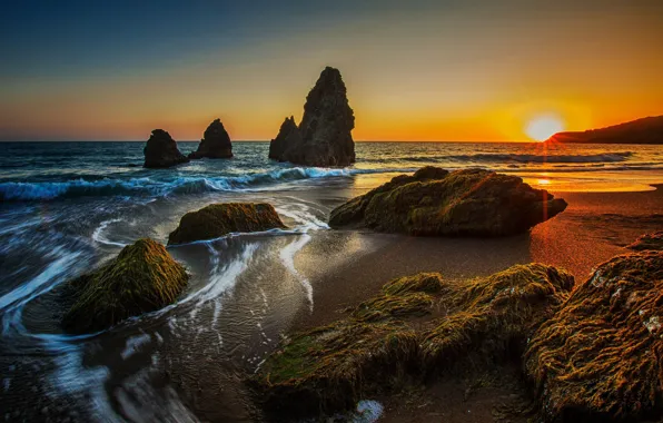 Picture sunset, the ocean, coast, California, Rodeo Beach