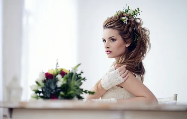Flowers, bouquet, lips, beauty, the temptation, face, phographer, Yana