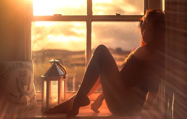 Girl, the sun, window, legs