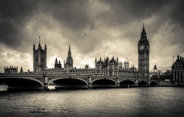 The city, England, London, Thames, big Ben, mos
