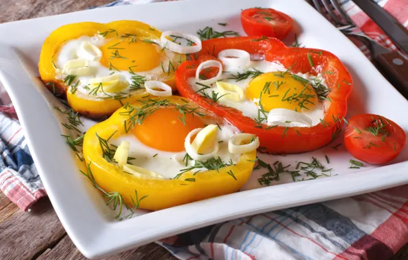 Picture eggs, pepper, scrambled eggs