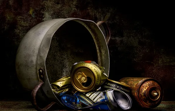 Garbage, pan, still life, tin cans