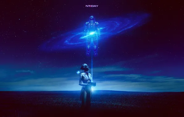 The sky, girl, stars, night, mass effect, shepard, liara t soni, asari