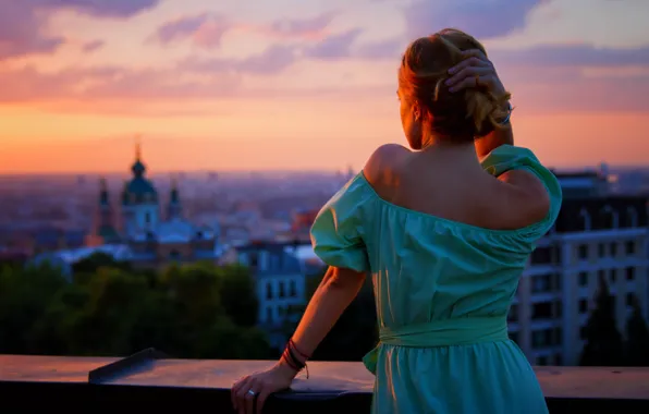 Picture girl, sunset, the city, Nadin